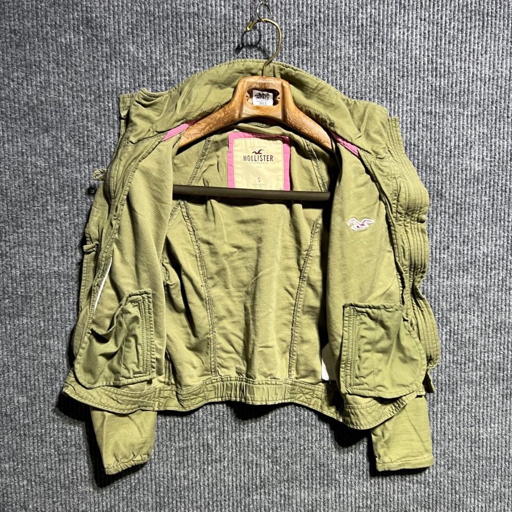 Vintage Hollister Full Zip Jacket Womens Small Green Utility Funnel Neck Cotton - Picture 7 of 12